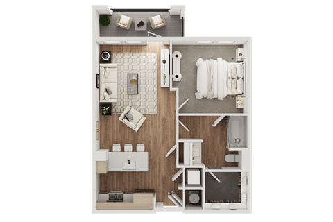 Floor plan for 1 bed, 1 bath, 699 sqft